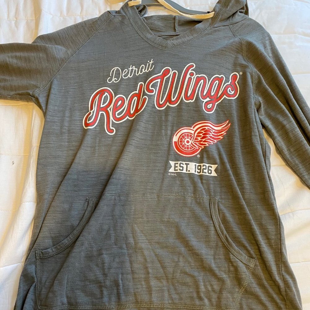 Detroit Red Wings Hockey Gray Hooded Shirt
